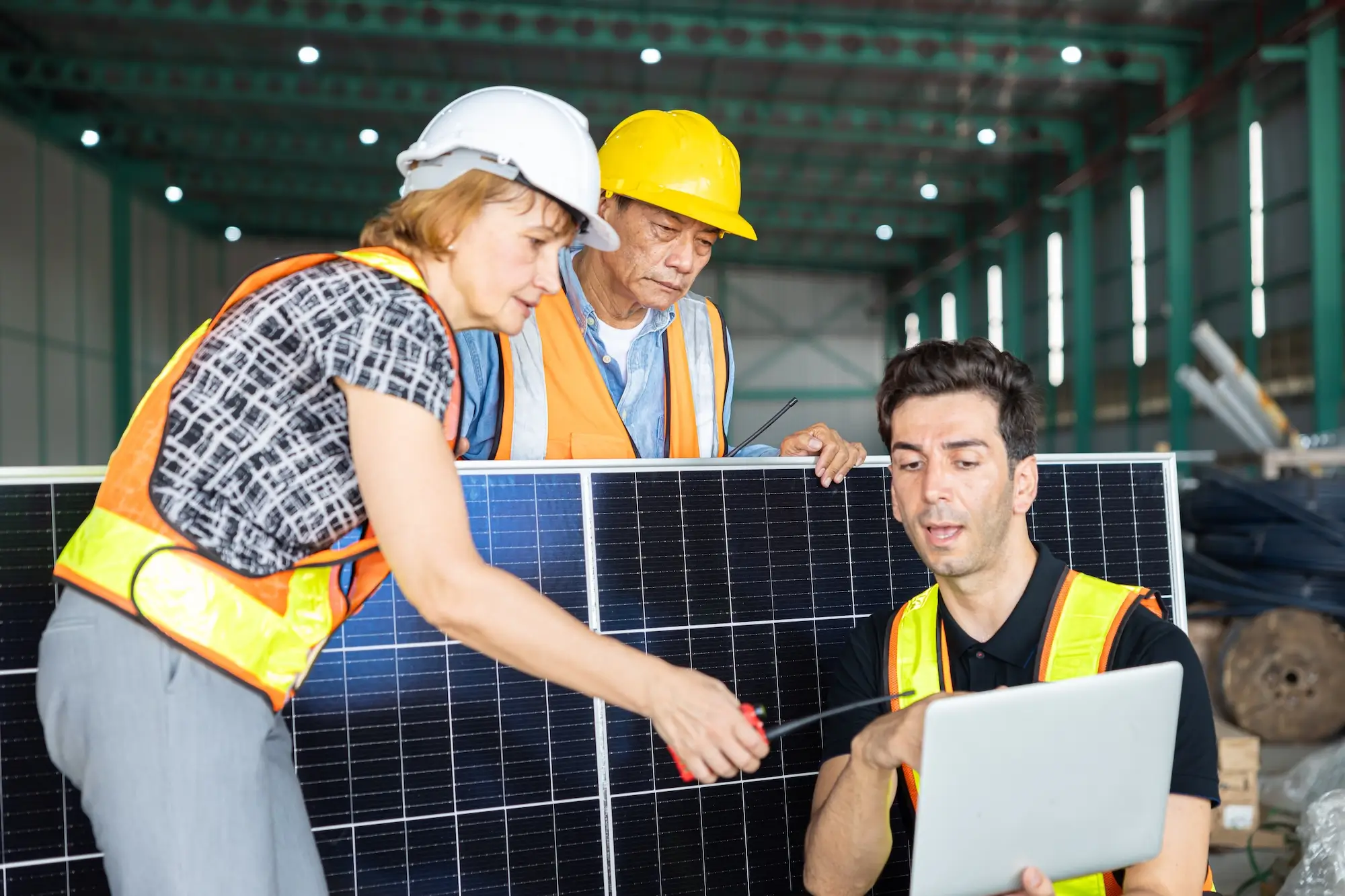 Residential Solar Diagnostic Services Technician performing electrical testing
