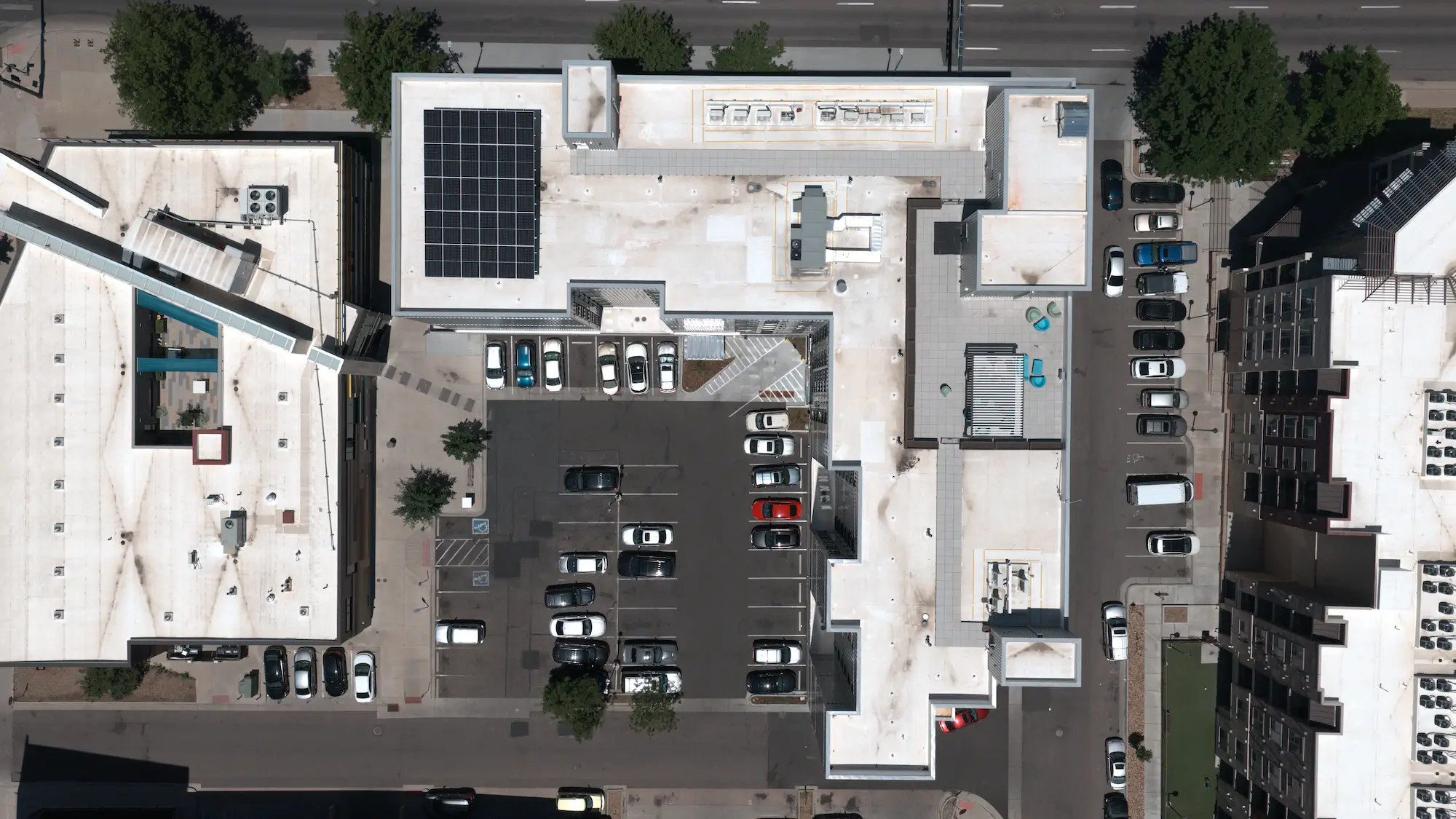 Aerial view of The Irving commercial solar project in Denver