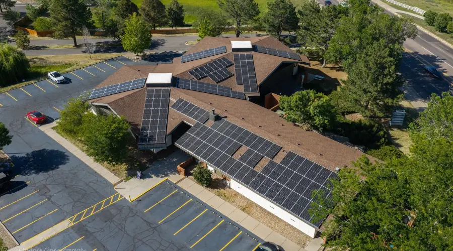 Completed 81.54 kW commercial rooftop solar installation at 10001 Washington in Thornton, Colorado