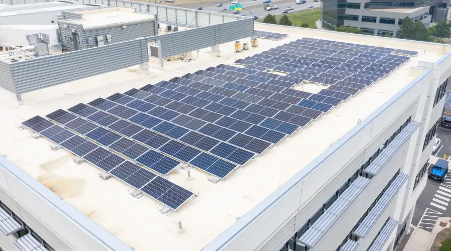Commercial rooftop solar panels installed at 169 Inverness in Englewood