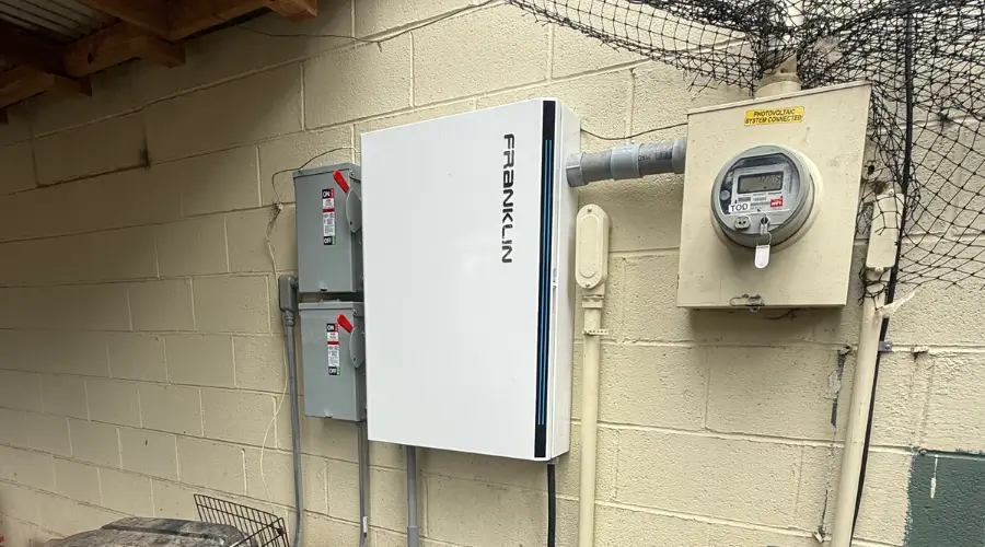 FranklinWH home battery storage system installed beside residential electrical equipment